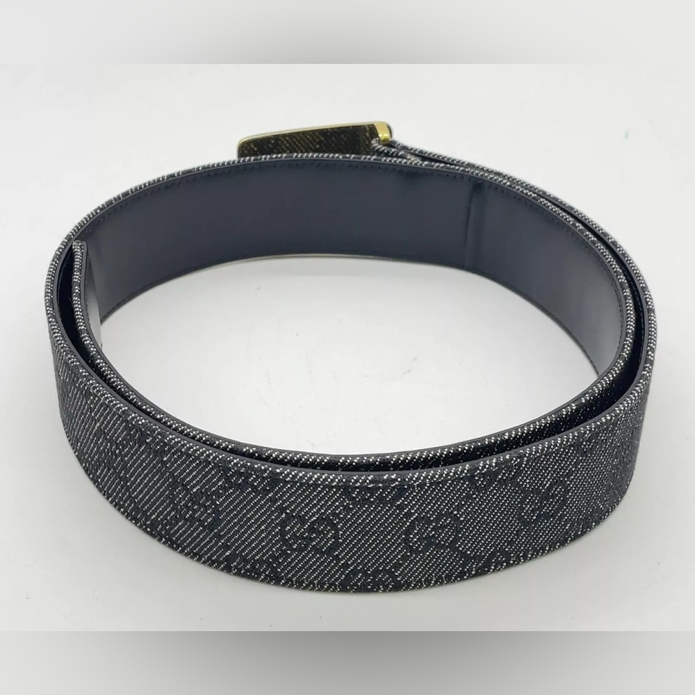 Auth GUCCI GG canvas denim 90745.1766.80.32 Belt W/Bag Gucci Black Leather Belt - Picture 6 of 13